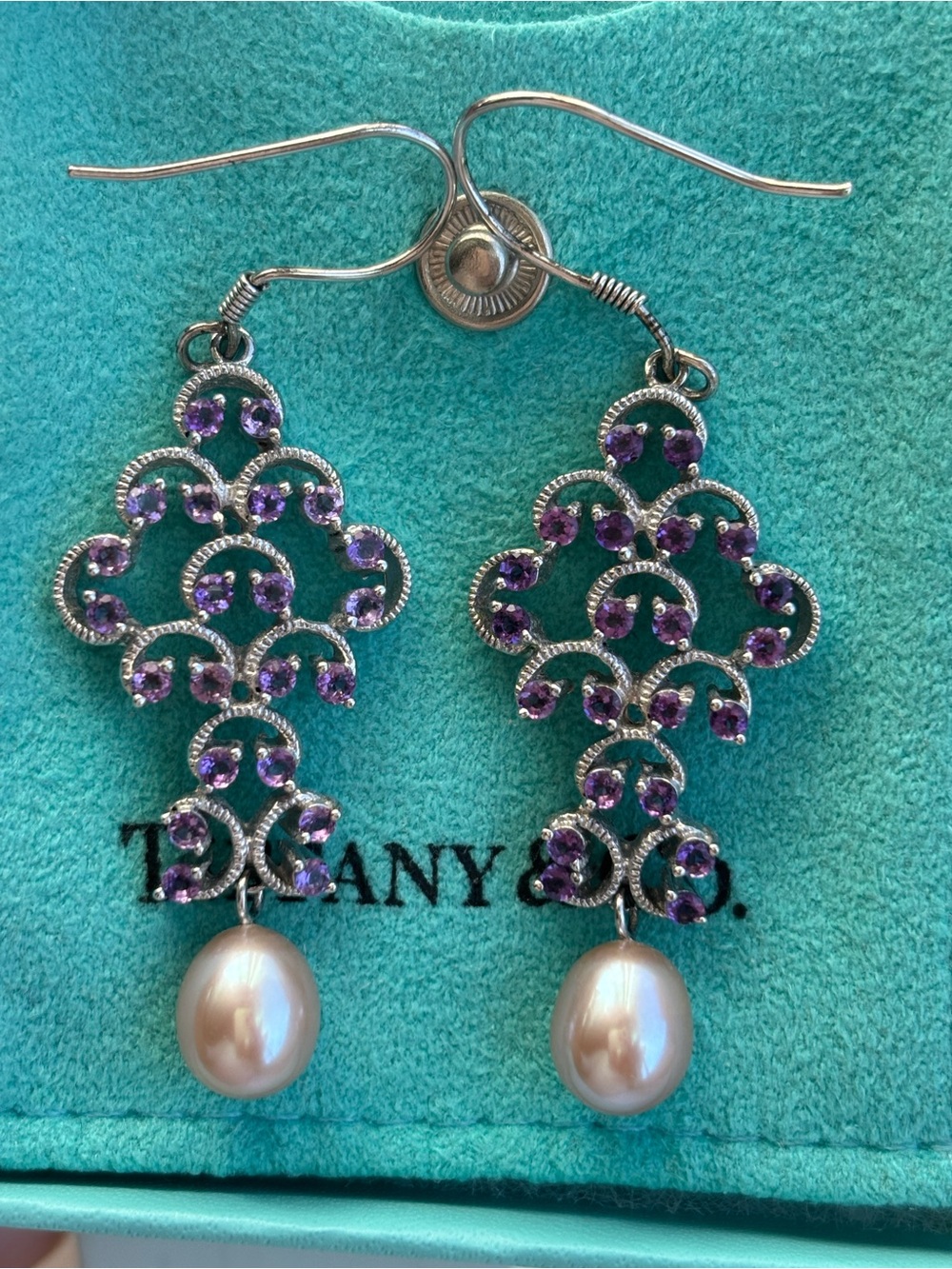 Tiffany & Co. IRIDESSE Sterling Silver Amethyst Freshwater Pearl Drop Earrings